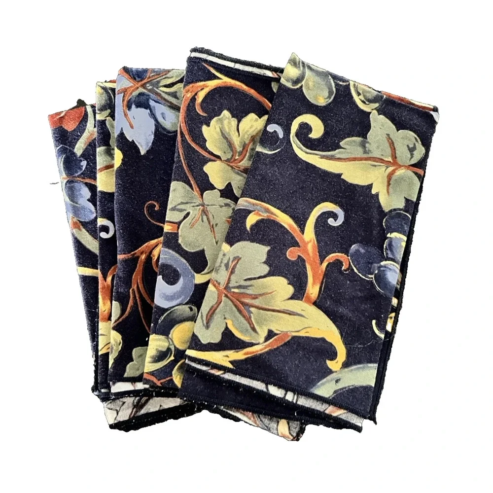 Grape Design Cotton Napkins Navy Blue Bright Colors Set of 6 Vintage